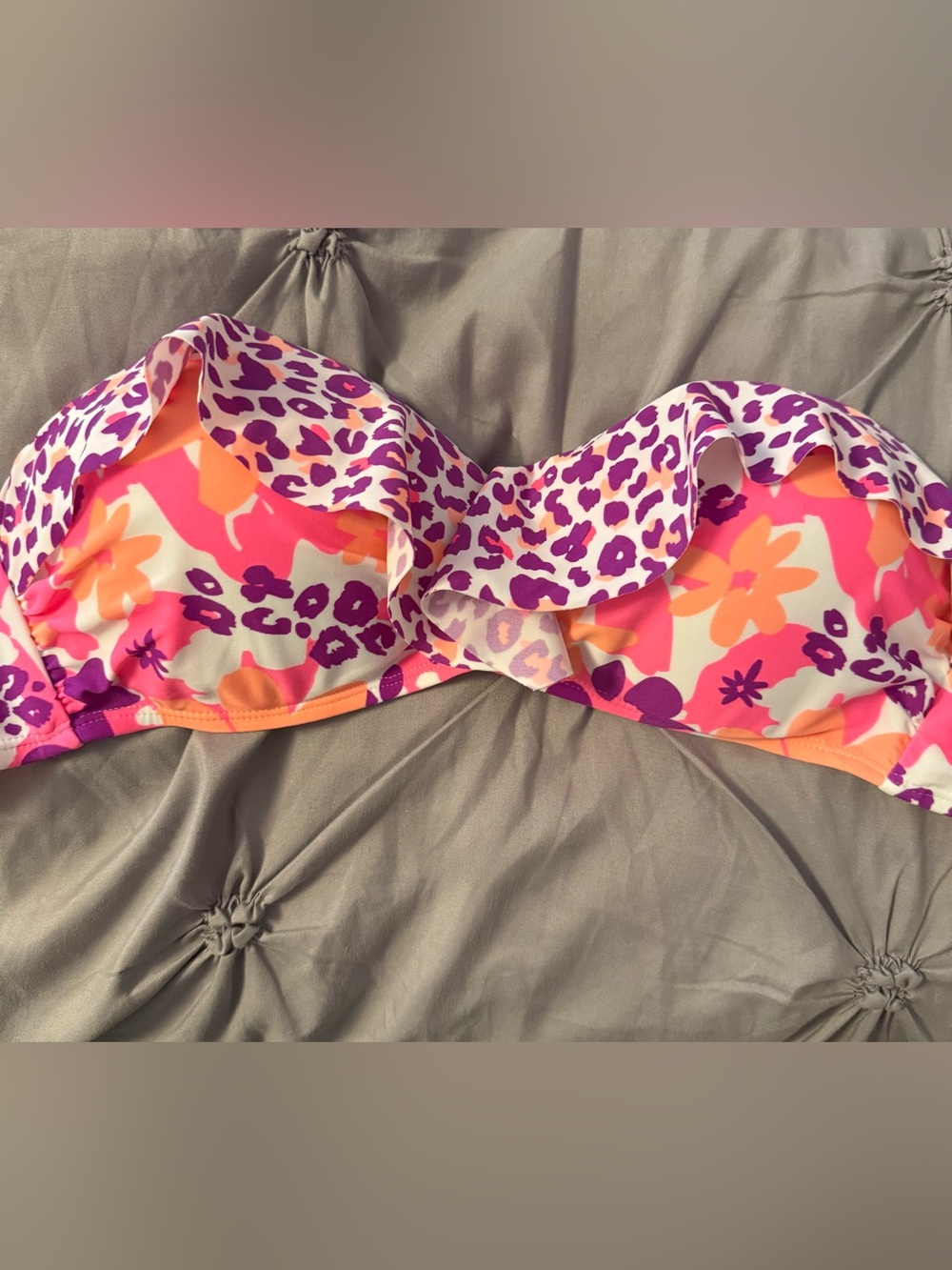 Size Large Joe Boxer swimsuit top hot pink, orange, and purple flowers